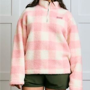 Dairy Boy Fleece Pink and Cream Buffalo Check Sherpa Pullover